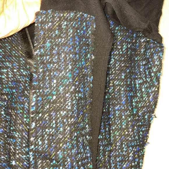 ELLIE Tahari Top Blue Black Twill Wool Blend Zippered Elbow Patch Womens X Small - Picture 6 of 12